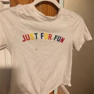 "Just for fun" white t-shirt/crop top